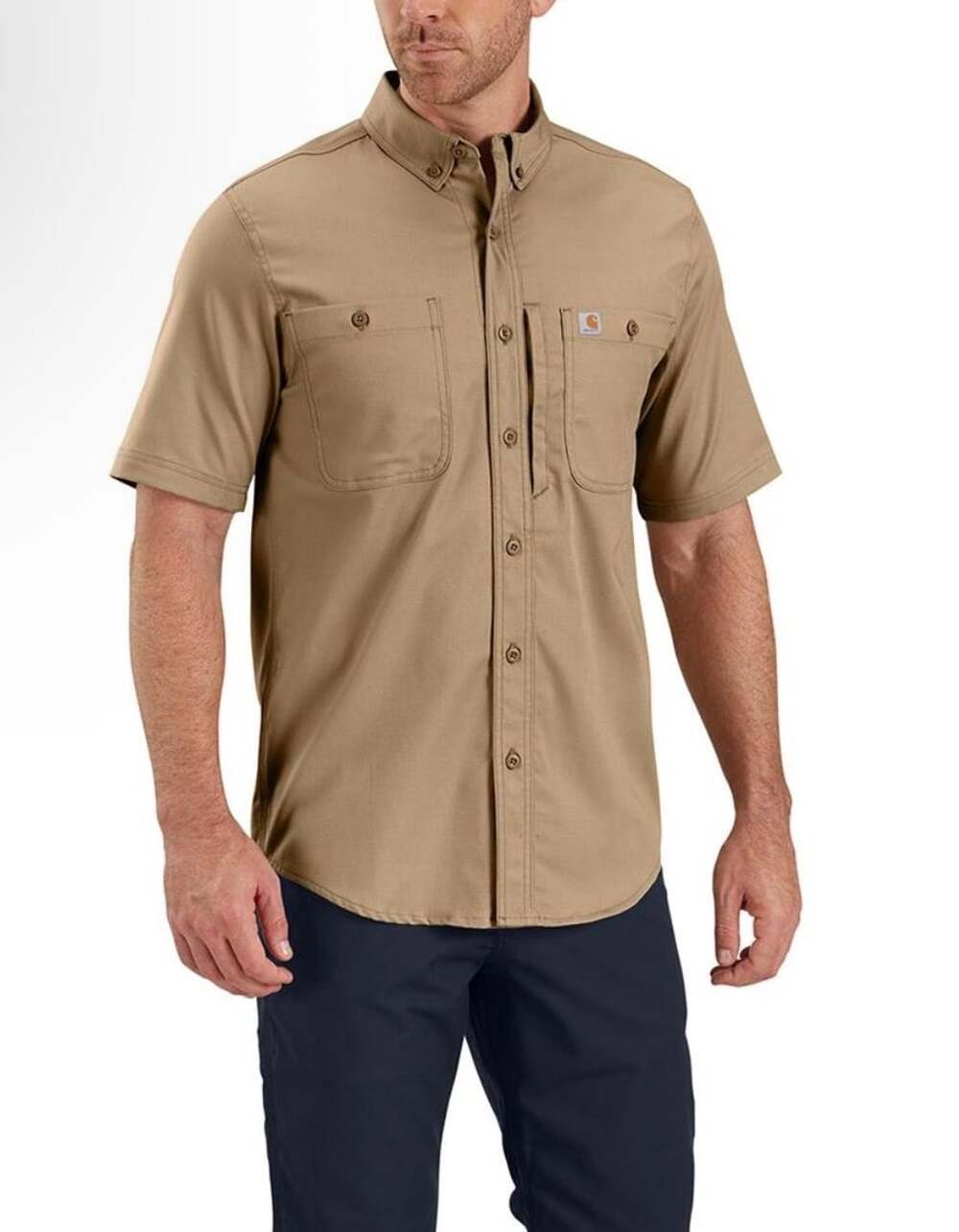 Carhartt Force Ridgefield Solid Short-Sleeve Shirt Dark Khaki Size L